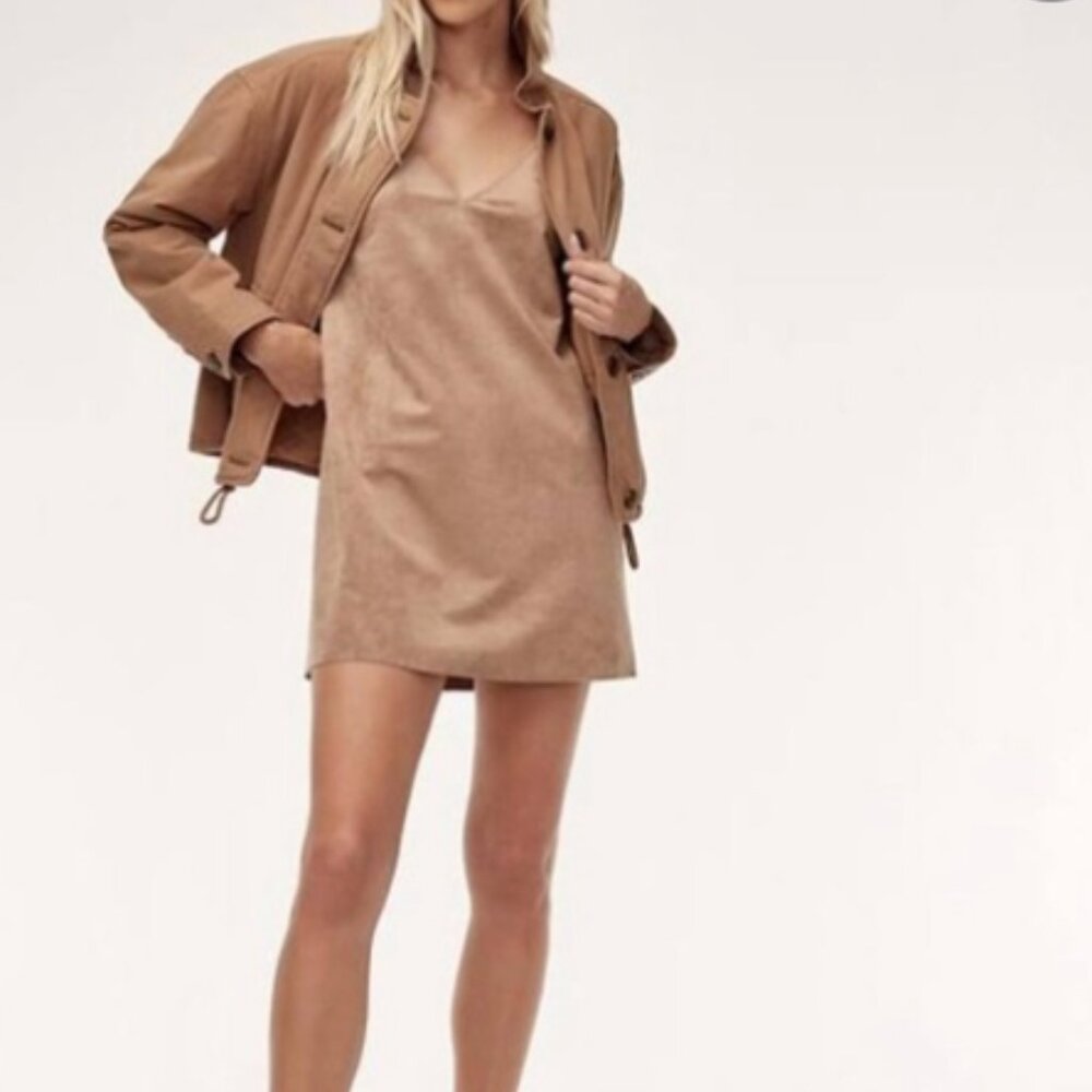 Wilfred free aritzia faux suede dress in color camel, size medium